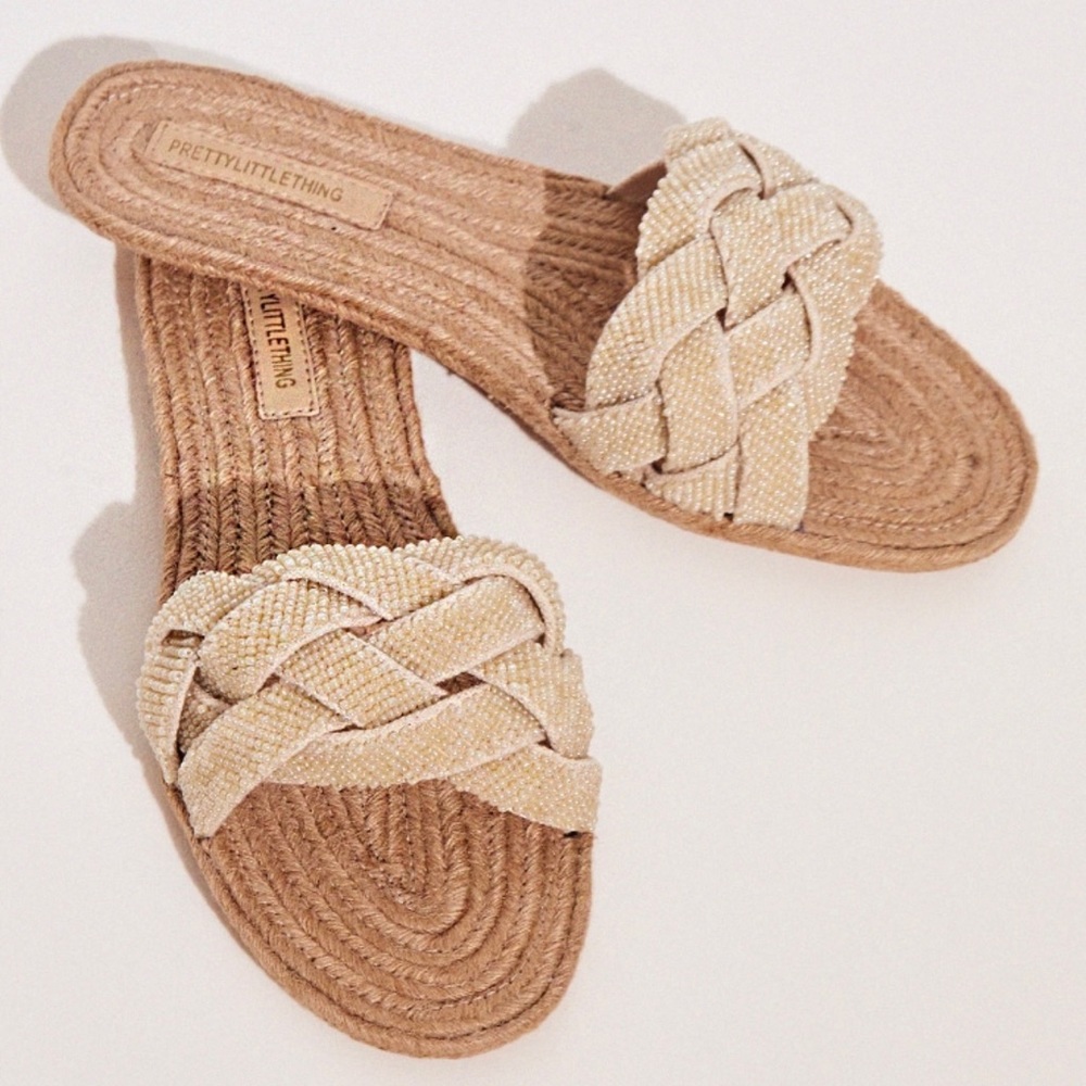 Beaded Raffia Flat Sandal